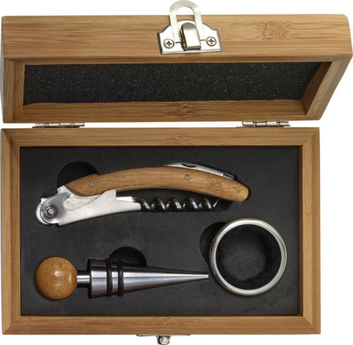 Set vino in bamboo ed acciaio inox Leonie